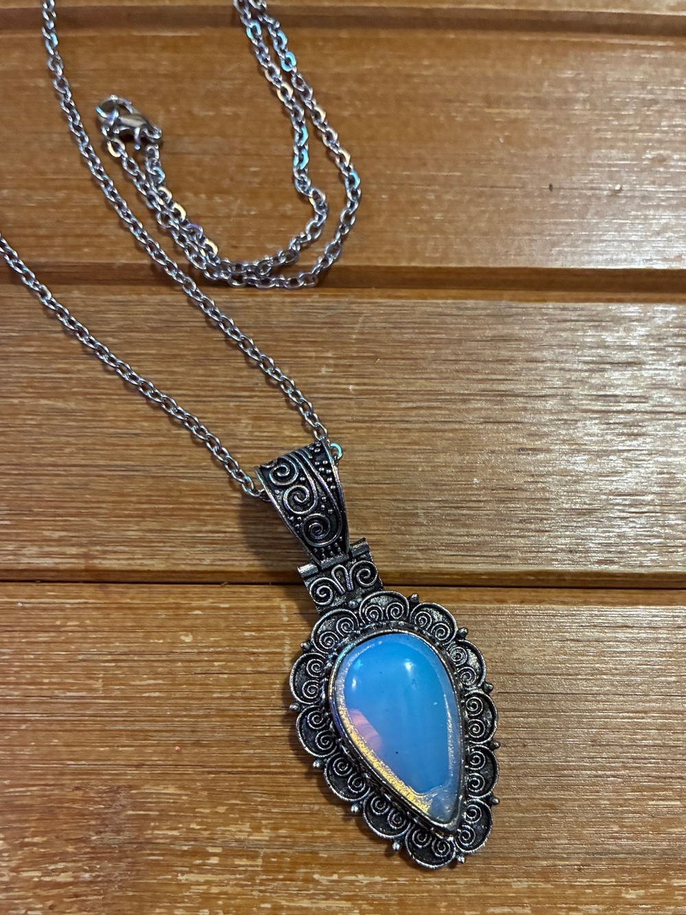 Sterling Silver Teardrop Opal Pendant Necklace